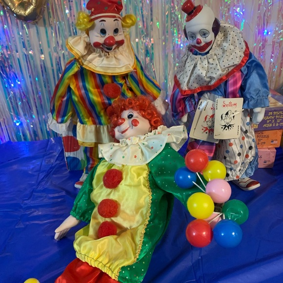 Other - 3 porcelain posable clowns